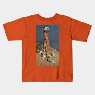 Conjuring Back the Buffalo by Frederick Remington Kids T-Shirt